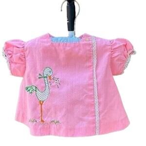 Vtg Infant Pink w/ Swan Dress Top,